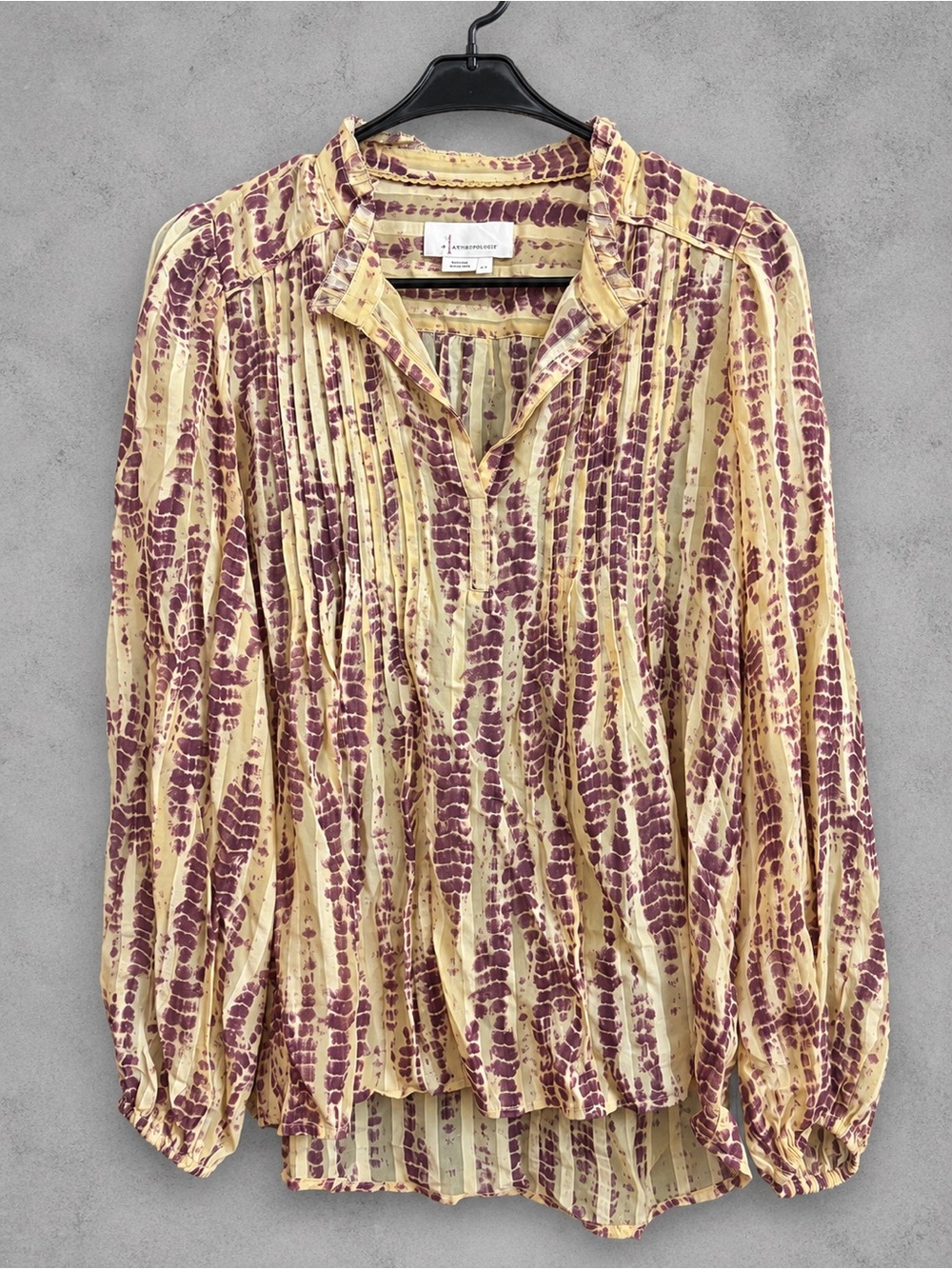 Anthropologie Yellow and Purple Pintuck Peasant Blouse